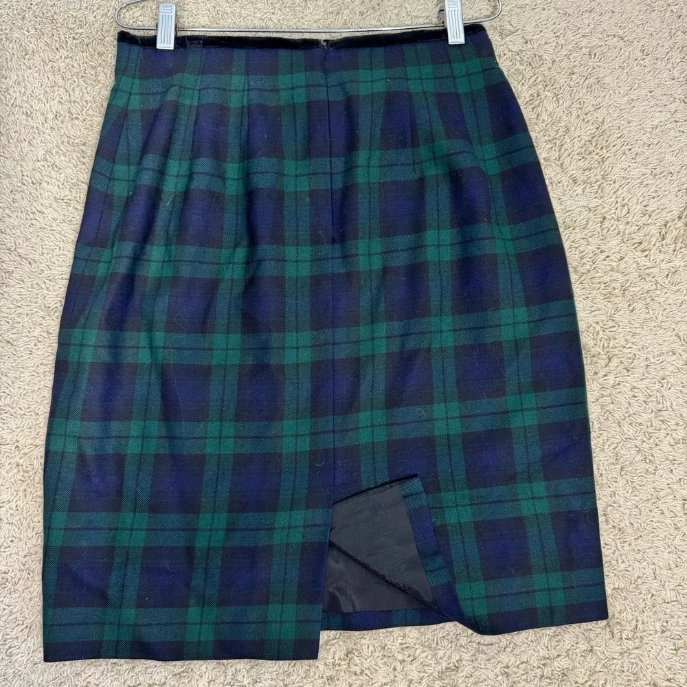 VTG‎ Brooks Brothers Wool Black Watch Plaid Knee Length Pencil Skirt Women's 12